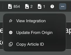 Ordinary article menu with View Integration, Update From Origin and Copy Article ID.